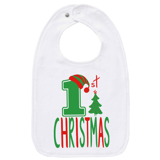 Baby Infant White Red Green 1st Christmas Bib