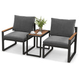 3 Pieces Aluminum Frame Weatherproof Outdoor Conversation Set with Soft Cushions-Gray
