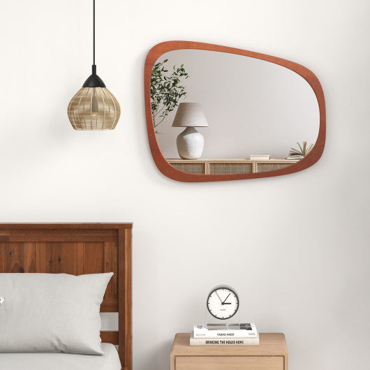 Asymmetrical Abstract Irregular Shaped Wall Mirror with Rustic Frame-Natural