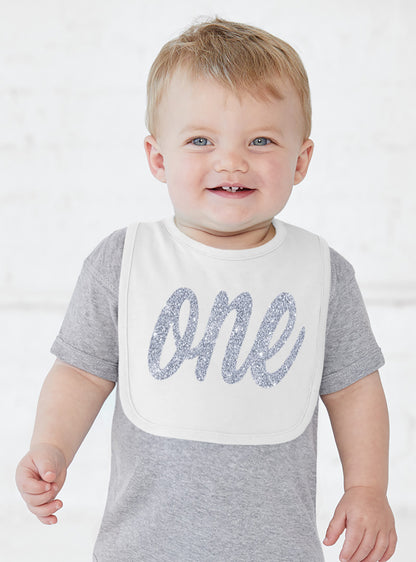 Silver One First Birthday Smash Cake Bibs
