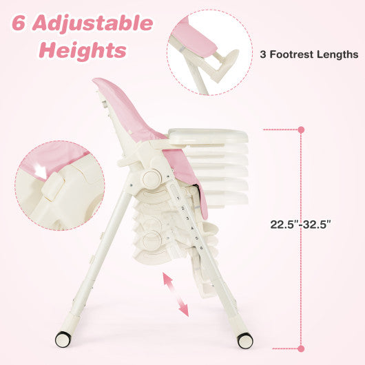 4-in-1 Baby High Chair with 6 Adjustable Heights-Pink
