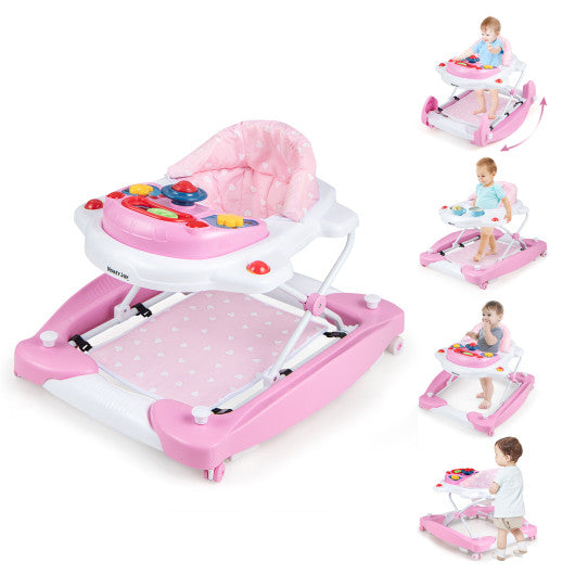 6 in 1 Foldable Baby Walker with Adjustable Height-Pink