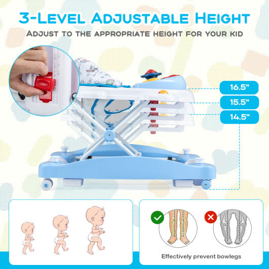 6 in 1 Foldable Baby Walker with Adjustable Height-Blue