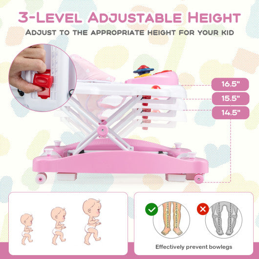 6 in 1 Foldable Baby Walker with Adjustable Height-Pink