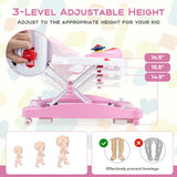 6 in 1 Foldable Baby Walker with Adjustable Height-Pink