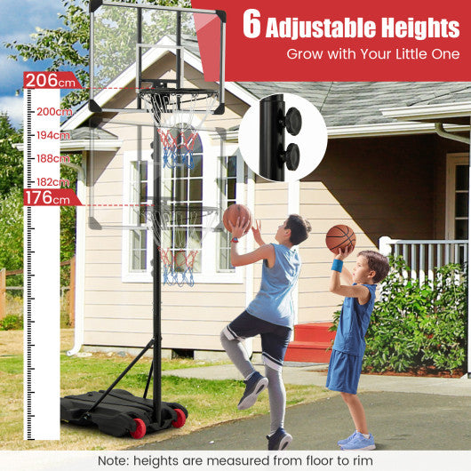 5.8-6.8 FT Basketball Hoop Height Adjustable Basketball System with Wheels and Fillable Base