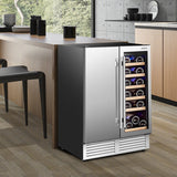 2-in-1 Beverage and Wine Cooler with Independent Temperature Control and LED Lights-Silver