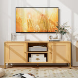 Boho TV Stand for TV up to 55 Inches with Faux Rattan Door-Natural