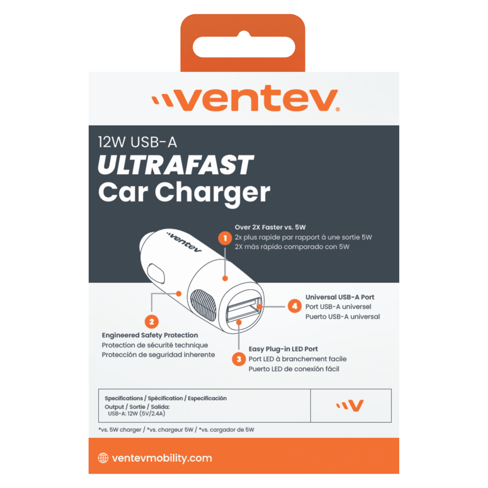 Ventev 12W USB-A Car Charger Gray by Ventev