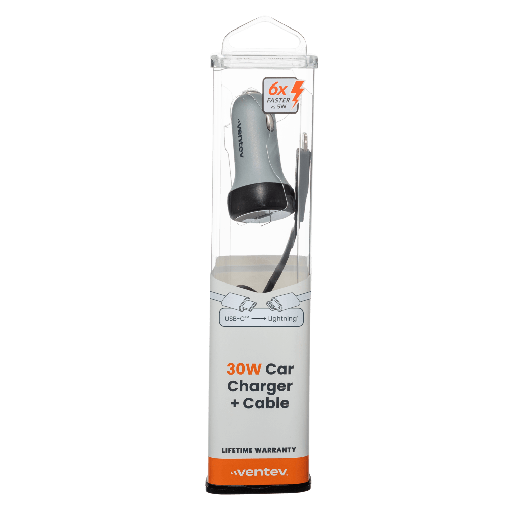 Ventev 30W USB C PPS Car Charger and USB C to Apple Lightning Cable Gray by Ventev