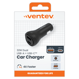 Ventev ULTRAFAST 32W Dual USB C and USB A Port Car Charger by Ventev