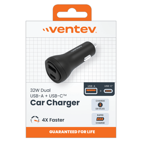 Ventev ULTRAFAST 32W Dual USB C and USB A Port Car Charger by Ventev