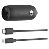 Belkin Boost Charge USB C Car Charger 20W and USB C to Apple Lightning Cable 4ft by Belkin