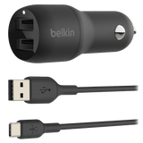 Belkin Dual Port USB A Car Charger 24W with USB A to USB C Cable 3ft by Belkin