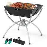 3-in-1 Camping Campfire Grill with Stainless Steel Grills Carrying Bag & Gloves-Silver