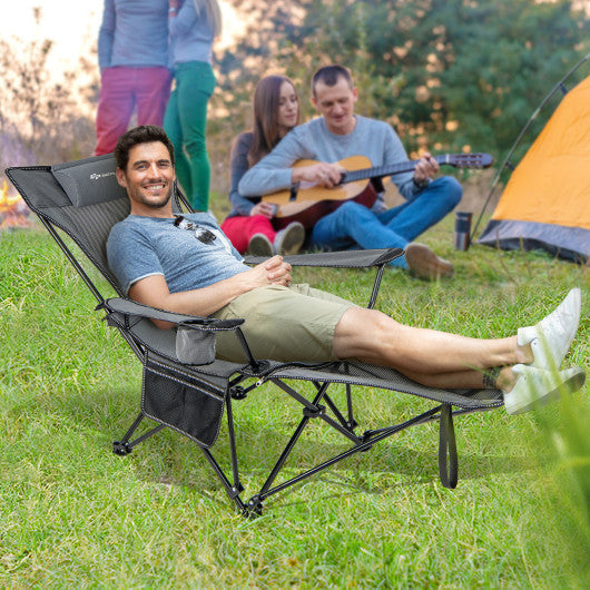 Camping Lounge Chair with Detachable Footrest Adjustable Backrest-Gray