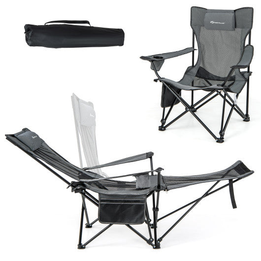 Camping Lounge Chair with Detachable Footrest Adjustable Backrest-Gray