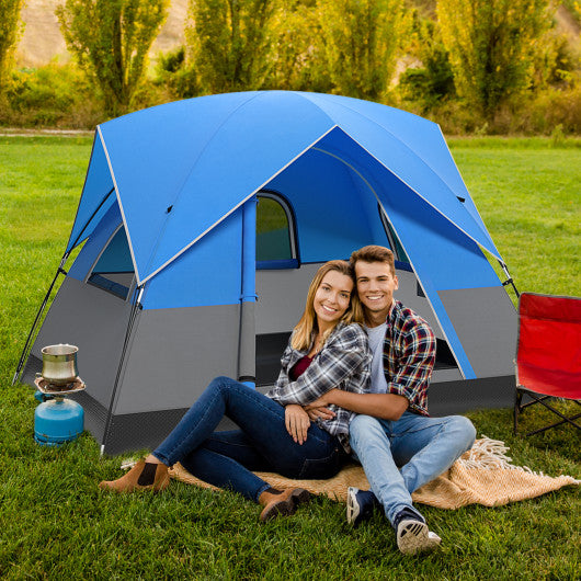 3 Person Outdoor Camping Tent with Removable Floor Mat for Camping Hiking Traveling-Blue