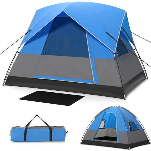 3 Person Outdoor Camping Tent with Removable Floor Mat for Camping Hiking Traveling-Blue