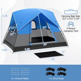 3 Person Outdoor Camping Tent with Removable Floor Mat for Camping Hiking Traveling-Blue