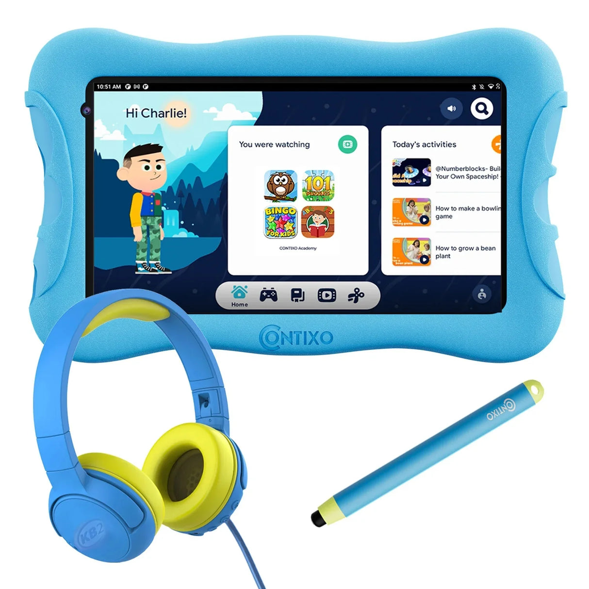 Contixo V10Plus Bundle, 7 inch Kids Learning Tablet with Headphone, Pre-loaded Teacher Approved Apps and Parent control by Contixo