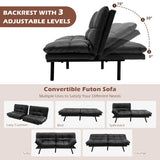 Convertible Memory Foam Futon Sofa Bed with Adjustable Armrest-Black