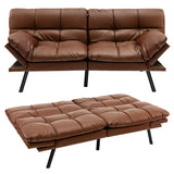 Convertible Memory Foam Futon Sofa Bed with Adjustable Armrest-Brown