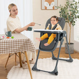 3-In-1 Convertible Baby High Chair with 7 Heights and Double Food Tray-Dark Gray