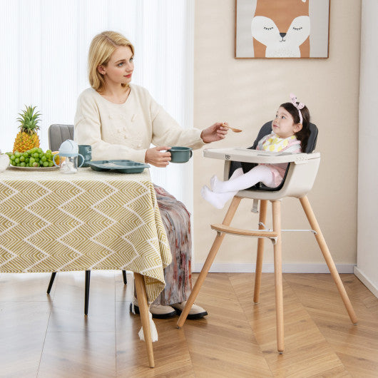 3-in-1 Convertible Wooden High Chair with Cushion-Black