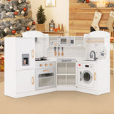 Corner Kids Play Kitchen with Washing Machine and Ice Maker Gift for Boys Girls