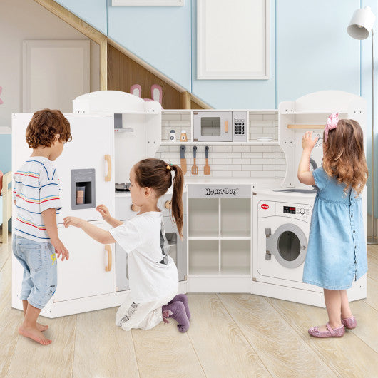 Corner Kids Play Kitchen with Washing Machine and Ice Maker Gift for Boys Girls