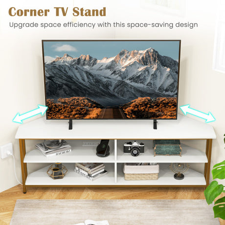 3-Tier Corner TV Stand for TVs up to 65 Inches with Charging Station- White