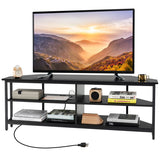 3-Tier Corner TV Stand for TVs up to 65 Inches with Charging Station- Black
