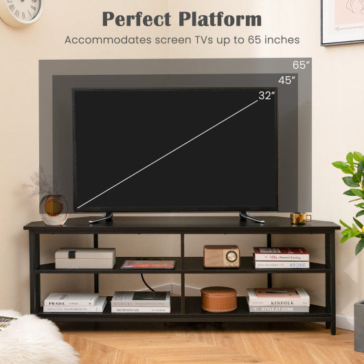 3-Tier Corner TV Stand for TVs up to 65 Inches with Charging Station- Black