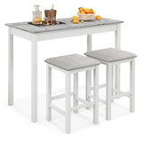 3-Piece Bar Table Set Dining Table and 2 Bar Stools-White