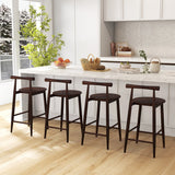 Counter Height Bar Chair Set with Acacia Wood Frame and Supporting Legs-Brown