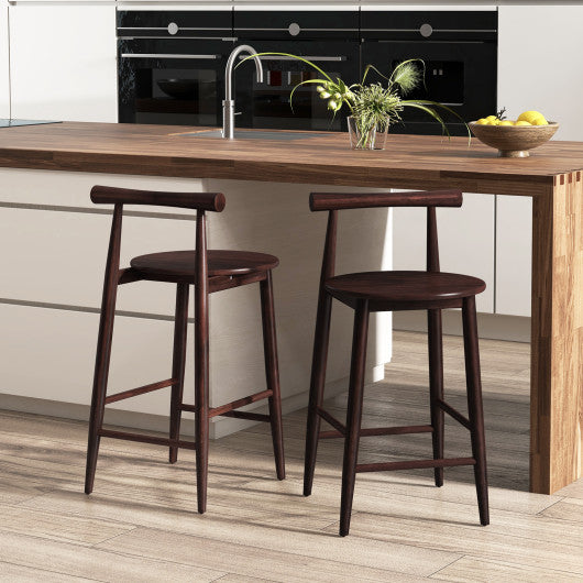 Counter Height Bar Chair Set with Acacia Wood Frame and Supporting Legs-Brown