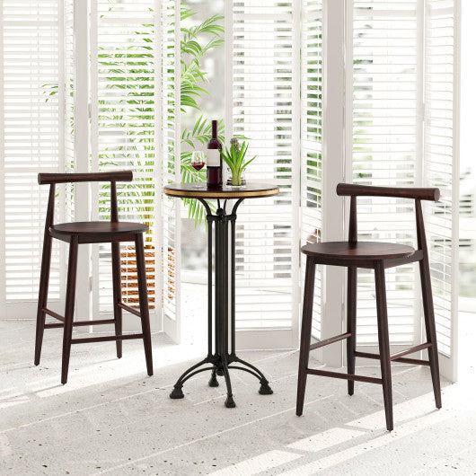 Counter Height Bar Chair Set with Acacia Wood Frame and Supporting Legs-Brown