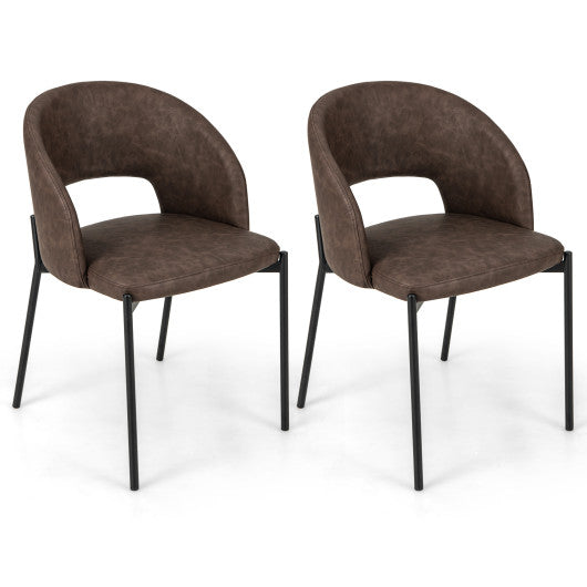 Dining Chair Set of 2 with High-density Sponge Cushion and PU Leather-Brown