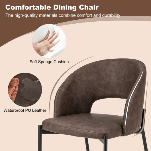 Dining Chair Set of 2 with High-density Sponge Cushion and PU Leather-Brown