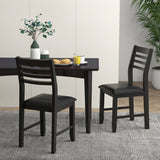 Wooden Dining Chair Set of 2 with Rubber Wood Frame and Padded Cushion-Black