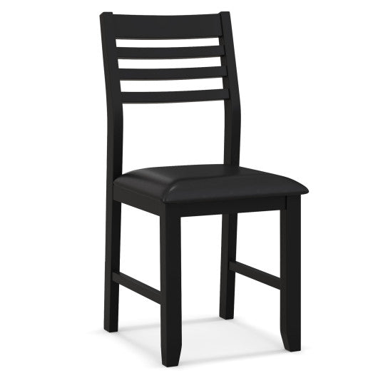 Wooden Dining Chair Set of 2 with Rubber Wood Frame and Padded Cushion-Black