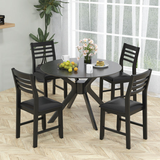 Wooden Dining Chair Set of 2 with Rubber Wood Frame and Padded Cushion-Black