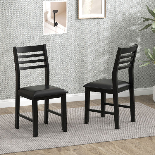 Wooden Dining Chair Set of 2 with Rubber Wood Frame and Padded Cushion-Black