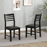 Wooden Dining Chair Set of 2 with Rubber Wood Frame and Padded Cushion-Black