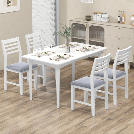 Wooden Dining Chair Set of 2 with Rubber Wood Frame and Padded Cushion-White