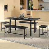 5 Piece Dining Table Set for 4-6 with 2 Benches & 2 Stools for Kitchen Dining Room-Black