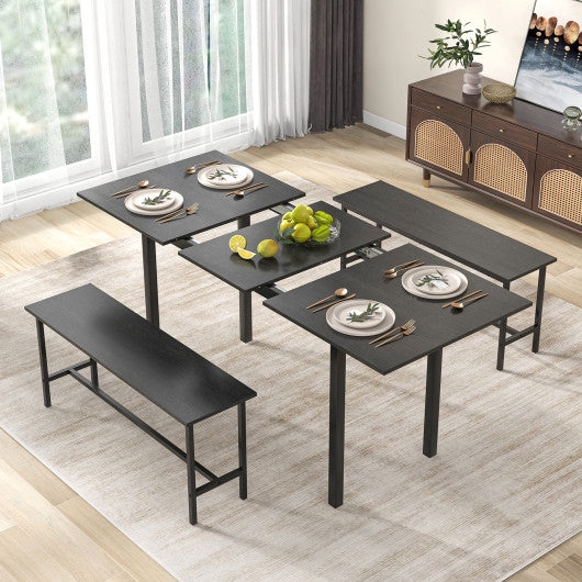 3 Piece Dining Table Set for 4-6 with 2 Benches-Black