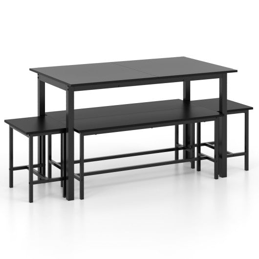 5 Piece Dining Table Set for 4-6 with 2 Benches & 2 Stools for Kitchen Dining Room-Black