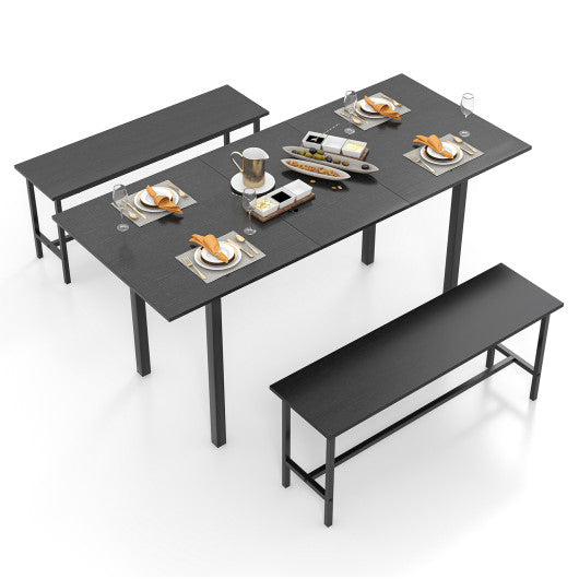 3 Piece Dining Table Set for 4-6 with 2 Benches-Black